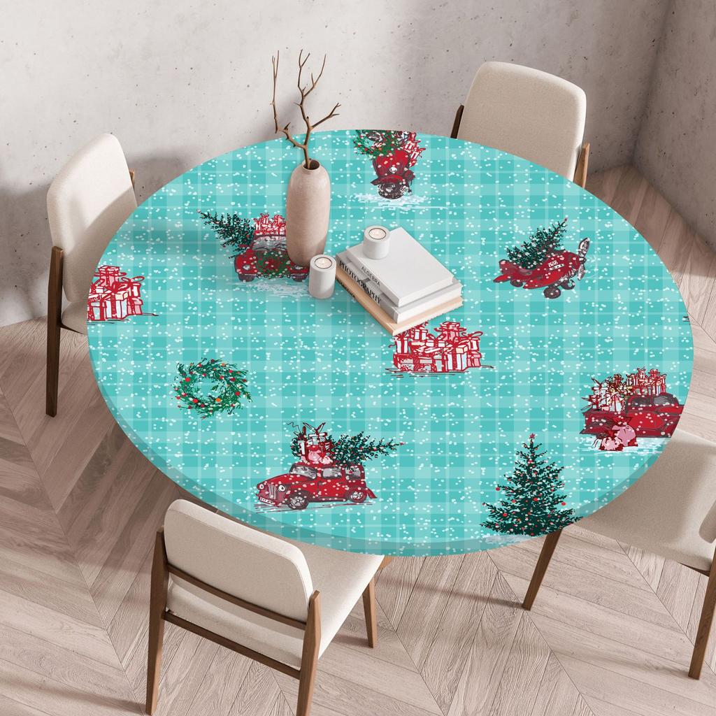 2025 Neue passgenaue runde Tischdecke mit Blumenmuster - Wiederverwendbar Wasserdicht Fleckenresistent Elastischer Rand für Zuhause Esstisch Hochzeitsdekoration