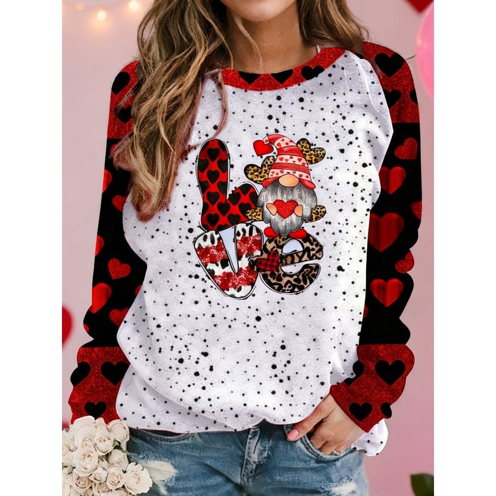 Valentinstag Übergröße Damen Bedrucktes Festival Langarm-T-Shirt