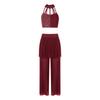Completo Danza Lirica da Donna Crop Top con Strass e Spalline a Collo Alto Pantaloni a Gamba Larga in Rete Gonna Dancewear
