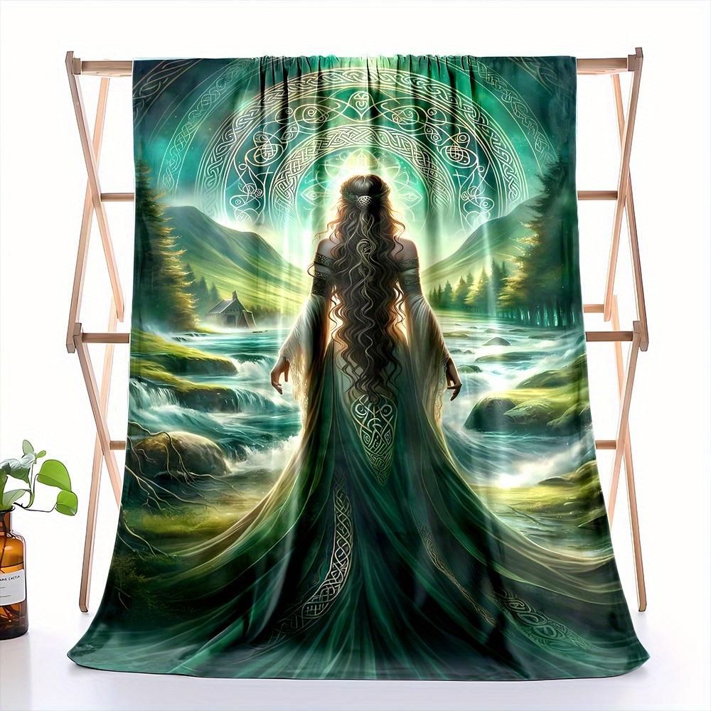 Mother Goddess Danu Print Flannel Throw Blanket - Mixed Color, Non-Woven Polyester, Digital Printing, Lightweight, All-Season
