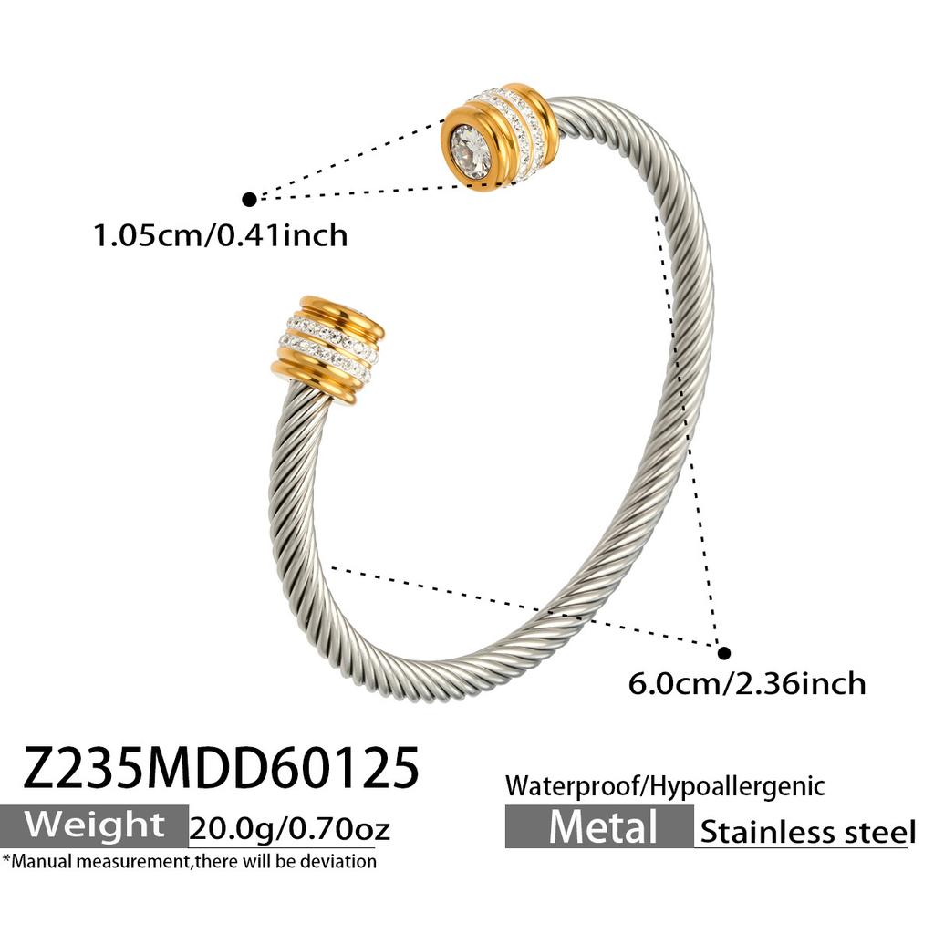 European and American fashion light luxury jewelry bracelet set with zirconia, stainless steel elastic open bangle