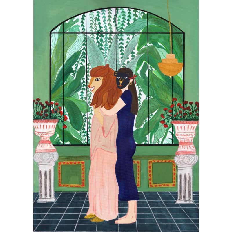 Abstrakte Kunst Frau Stimmung Sofa Dschungel Pyjamas Poster Leinwandmalerei Lustig Alltag Wandkunst Bild Wohnzimmer Heimdekoration