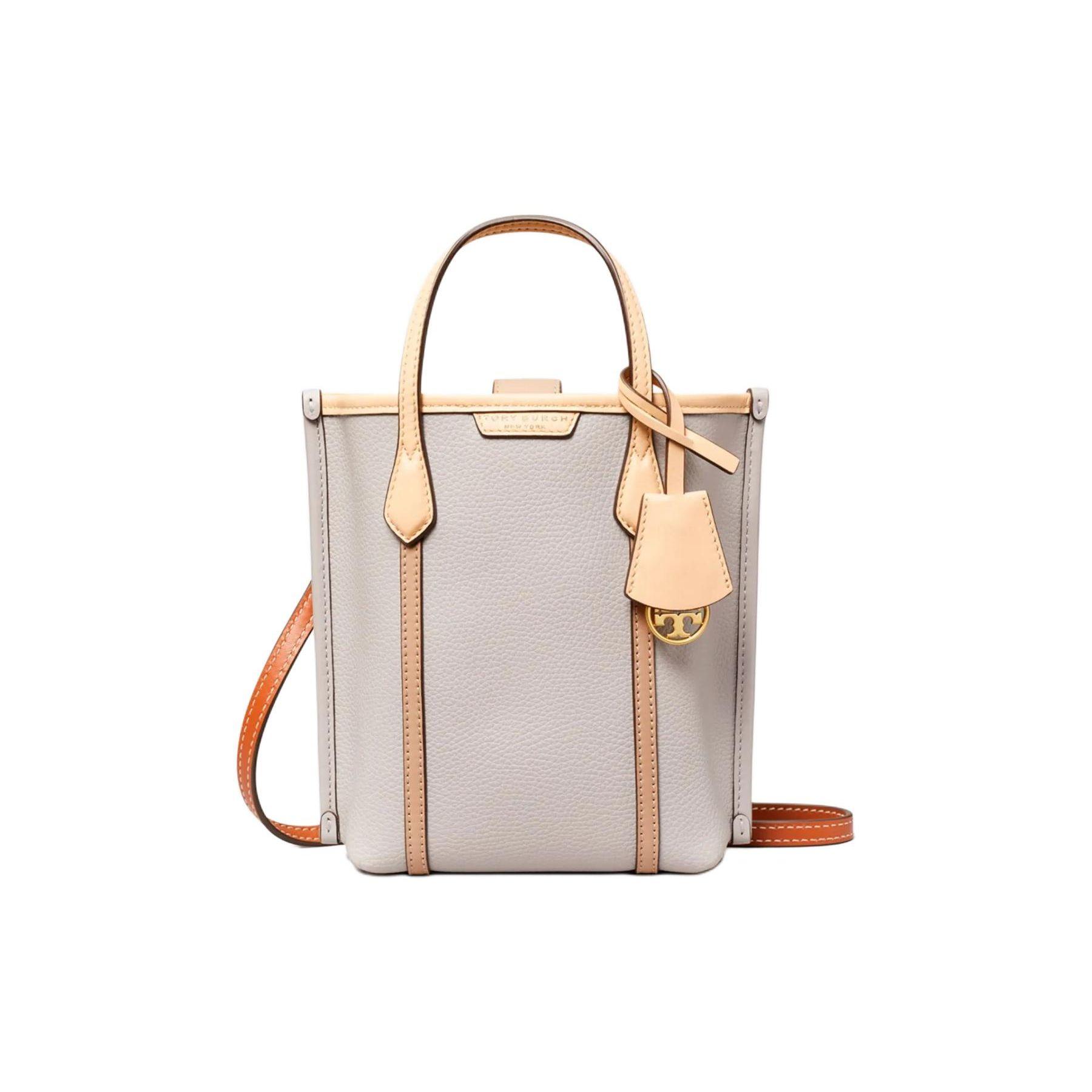 

Tory Burch Perry Logo Color-Block Adjustable Shoulder Strap Leather Tote Bag Women tote bags Gray 152241-029 Basic Set (Bag+Dust Bag)