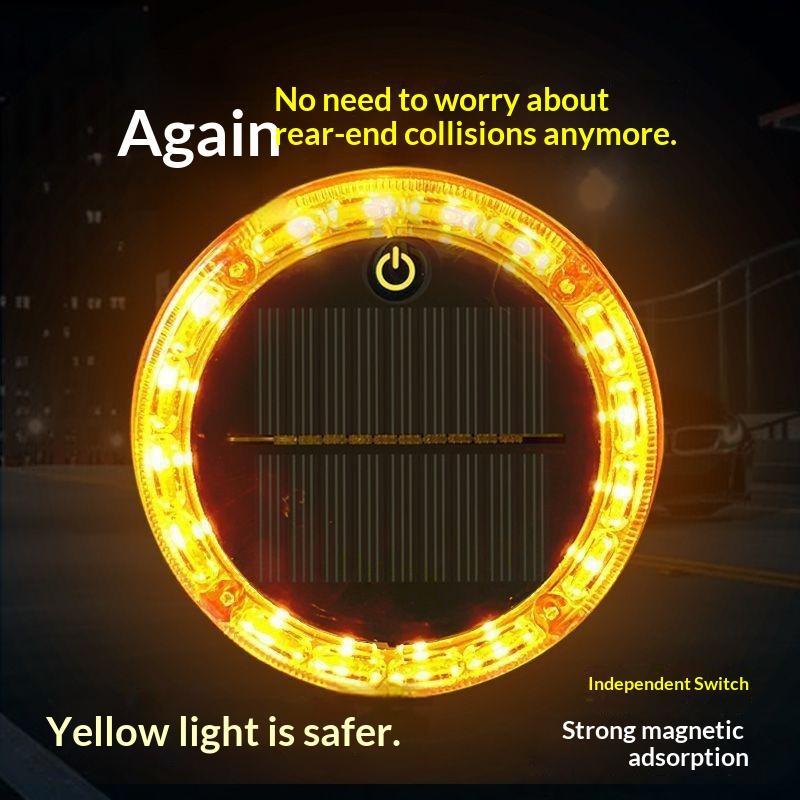 Yellow Flashing Light Touch Auto Solar Charging Car Night Safety Strong Magnetic Base Car Warning Lamp Anti-Collision Tail Light