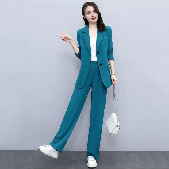Women's Formal Coat and Pants Set with Lapel and Single Button Jacket