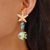 Elegant Glass Starfish & Stone Fish Earrings: High-Class Style with Steel Needles for Women