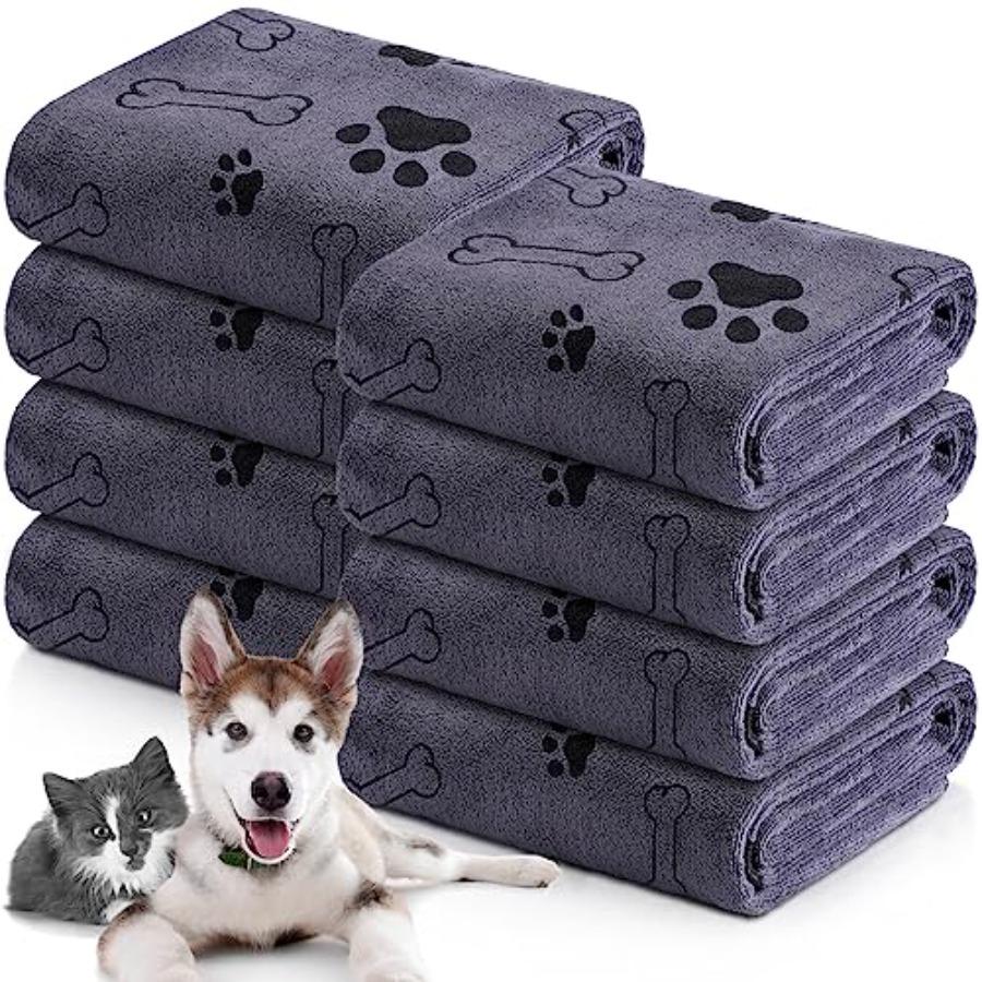 

8 Pcs Dog Towels for Drying Dogs Cats Pet Towels Bulk Puppy Microfiber Fast Drying Paw Bath Bathing Supplies Absorbent for Medi 55 x 28 Inch сірий колір