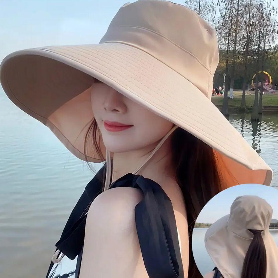Big brim sun protection hat women's new face cover shawl UV protection summer sun cycling sun hat seaside
