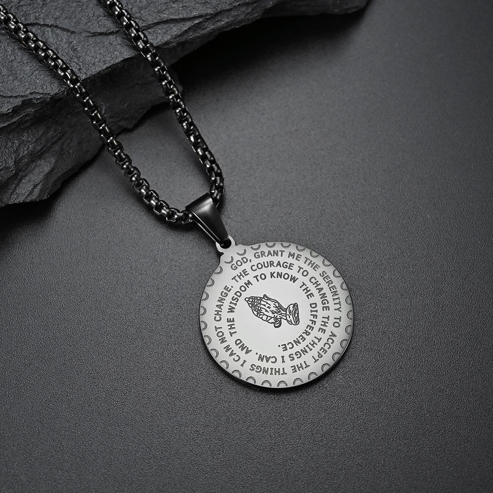Men's Praying Hands Coin Pendant Round Medal Necklace Religious Hands Prayer Jewelry