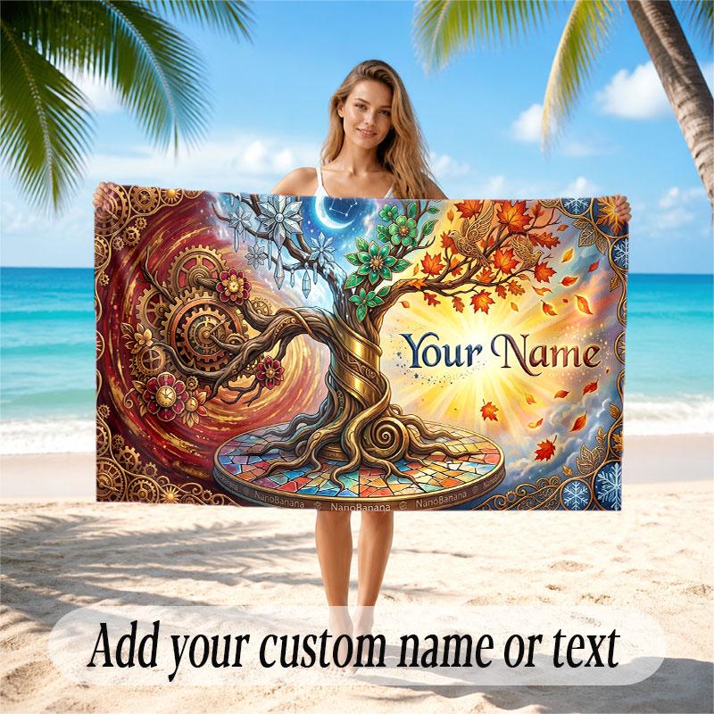 Tree of Life Theme Beach Towel Personalized Custom Name & Text Soft Quick Dry Beach Towel for Swimming Travel