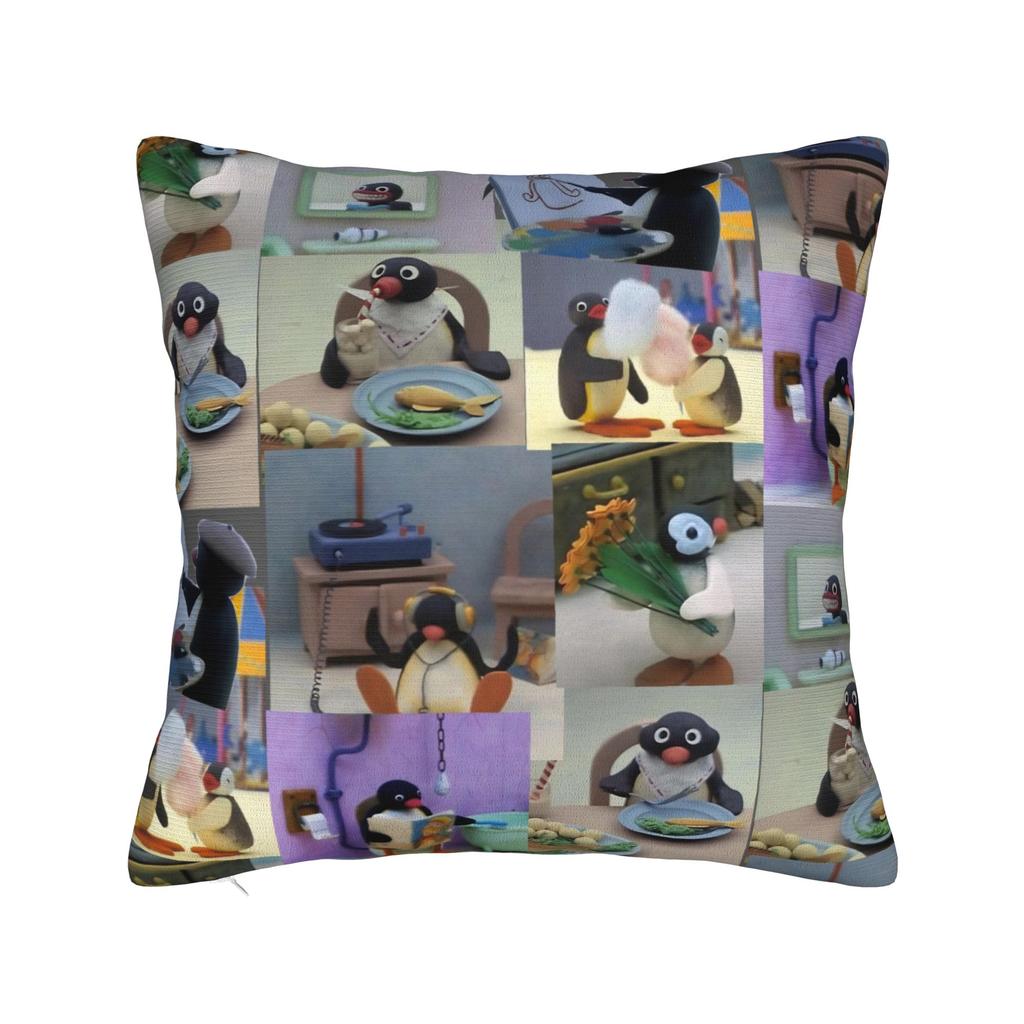 Noot Noot Poszewki na kwadratową poduszkę Pingu Pinga Pokrowiec na poduszkę z pingwinem Dekoracyjna poszewka na poduszkę do domu 18"x18"