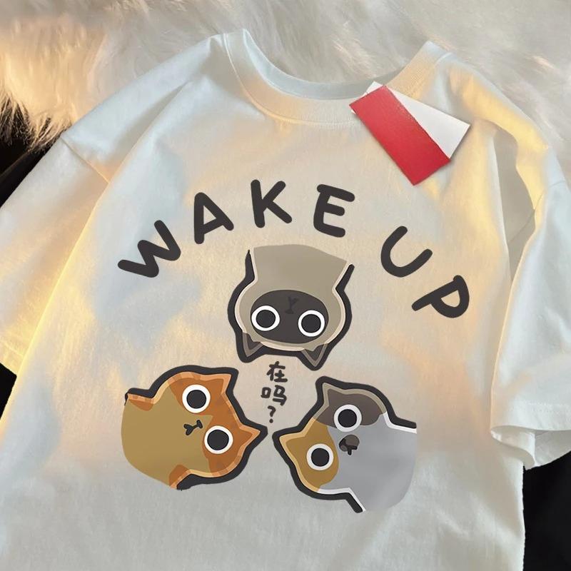 Wake Up 3 Cats Onlookers T-shirt Clothing T-shirt T-shirt Fashion Round Neck T-shirt Women's Clothing Fashion Harajuku Y2K Top