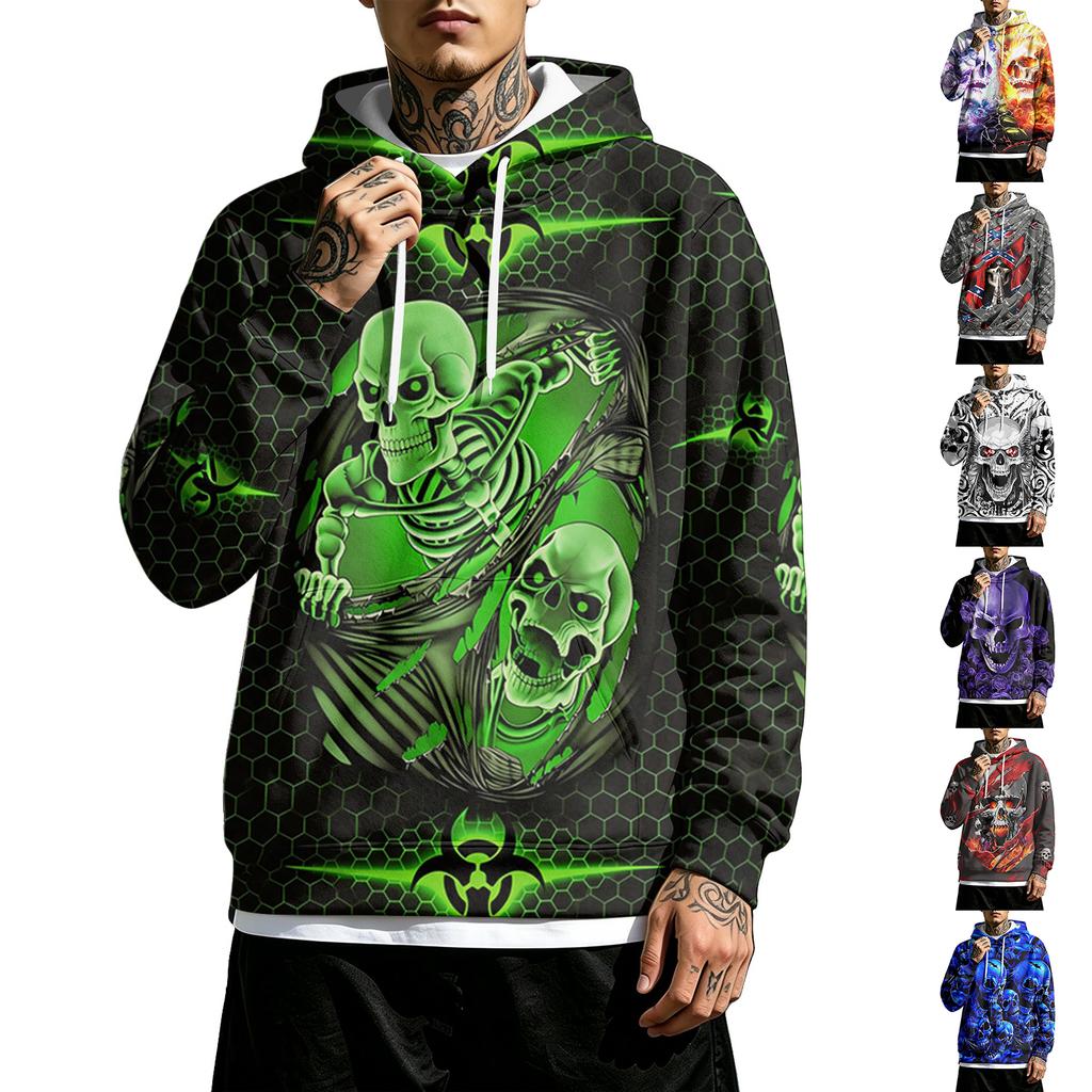 Men's Loose Fit Casual Hoodie with Pocket , Drawstring and Printed Pattern