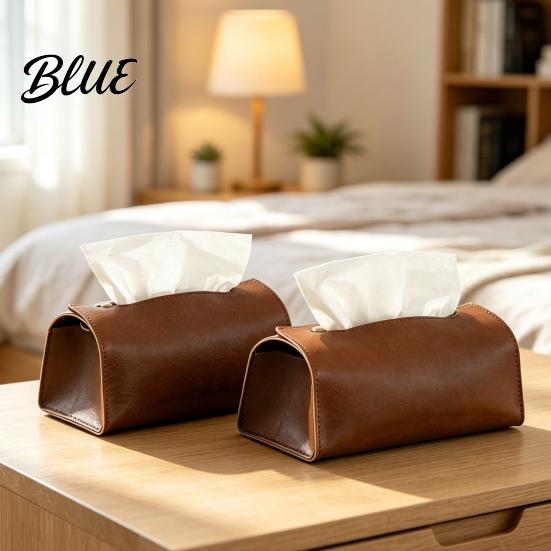 Bathroom Tissue Container PU Leather Box Foldable Retro Style Holder Storage Organizer Decorative Desktop Organizer for Office Desk Home Car Decor