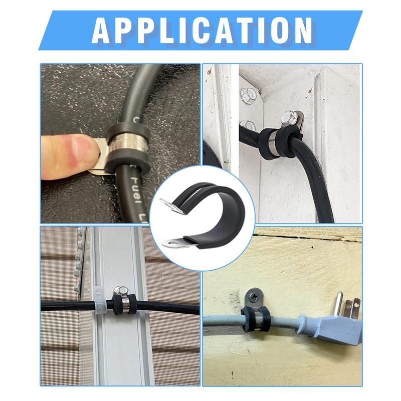 20Pcs Pipe Clamp Rubber Lined P Clips 3/4" 5/8" 304 Stainless Steel R Cable Mounting Hose Clamp Wire Fixed Pipe Bracket Clamp