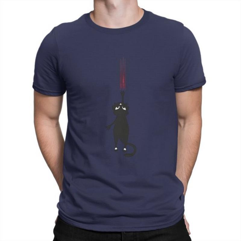 Falling Cat With Scratches O Neck TShirt Black Cat Fabric Classic T Shirt Men Clothes New Design Hot Sale