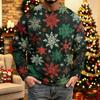 Men's Casual Knit Long Sleeve Neck Shirt with Christmas Print for Holiday Parties