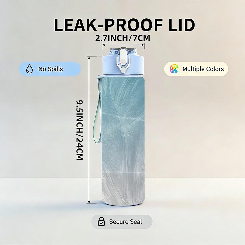 1PC Light Blue Cloud Fabric Texture Print 750ml Color Plastic Sports Water Bottle Leakproof Flip Straw Lid Suitable for Sports Office Home Use