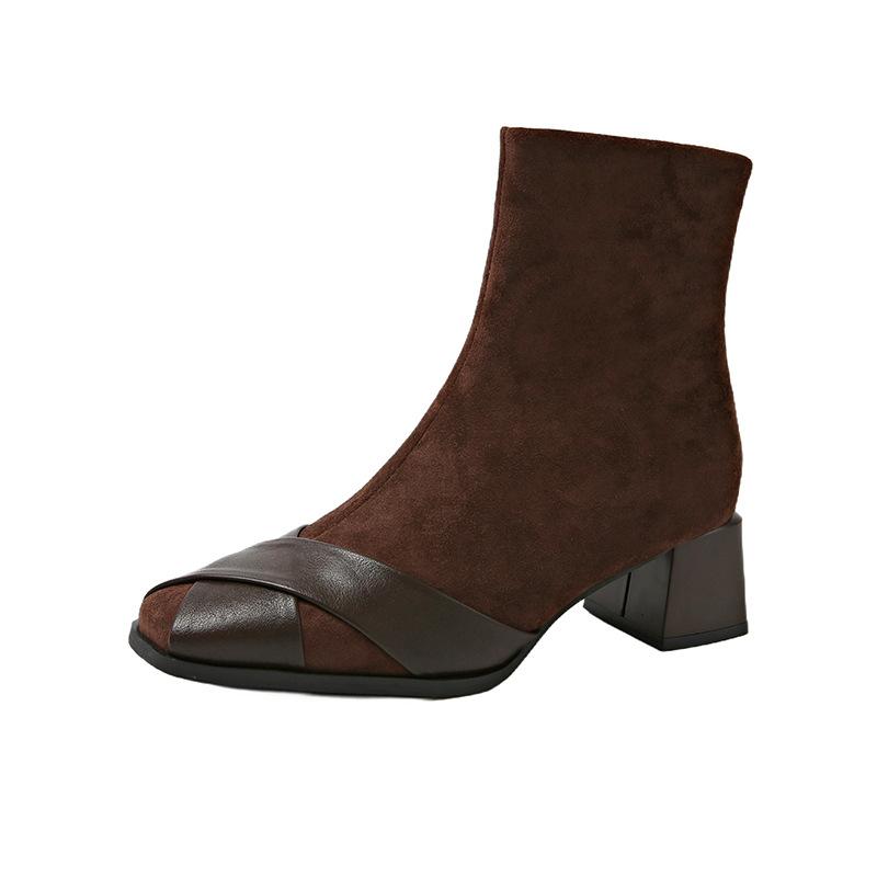 Square head short boots children thick heel 2025 new autumn and winter Martin boots temperament thin boots short tube thin elastic boots