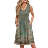 Women Summer Dresses Sleeveless Casual Loose Swing Button Down Midi Sundress With Pockets