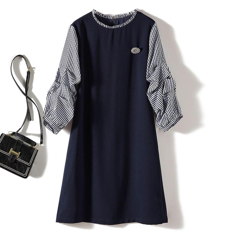 

Xueyuan Fan Hai Blue Skirts! Women Plaid One after Another Sleeve a Seed Ramie Yarn Side Pocket Dress Autumn and Winter Strong Push Blue 2XL