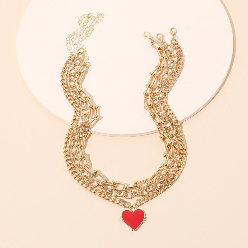 ins cold wind stacked with multi-layer red love necklace, European and American fashion choker hip hop hiphop collarbone chain