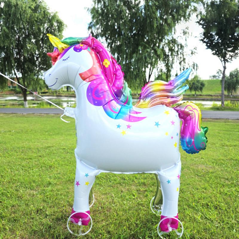Large Size 4D Dinosaur Dog Cat Standing Foil Balloons Animals Walking Balloon With Wheel For Kids Birthday Party Decoration