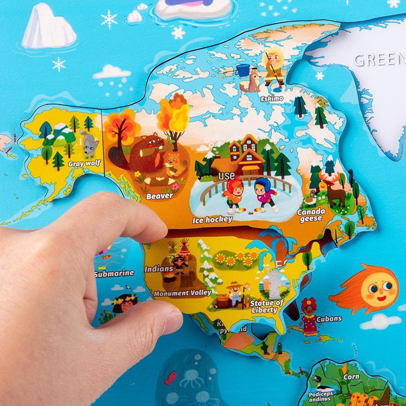 Cross-Border Children's Educational World Map Wooden Puzzle for Early Learning