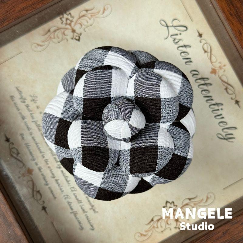 

New Arrival Gingham Camellia Classic Style Flower Brooch Cloth Corsage over Hair-Styling Handmade Ornament Hair Clip plus Pin for Women 19 Black Large Gingham Brooch