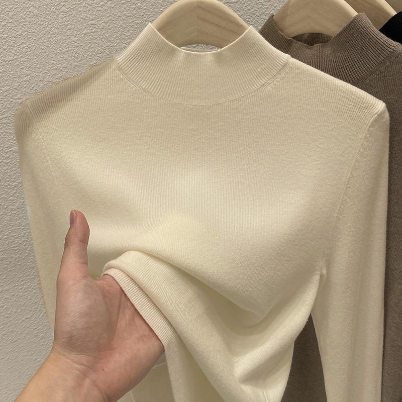 Women Autumn Winter Round Neck Knit Sweater Fashion Elegant Loose Tops Long Sleeve Solid Color Simple Bottom Pullover Sweatersbasic Clothing