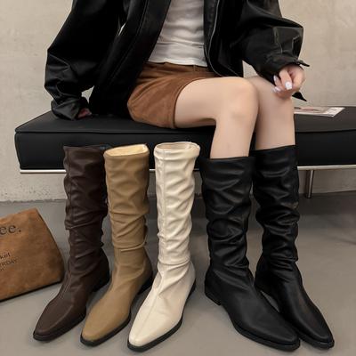 Pile Boots Women's Boots 2025 New Summer and Autumn Retro Boots But Knee High Boots Thin Boots Knight Boots