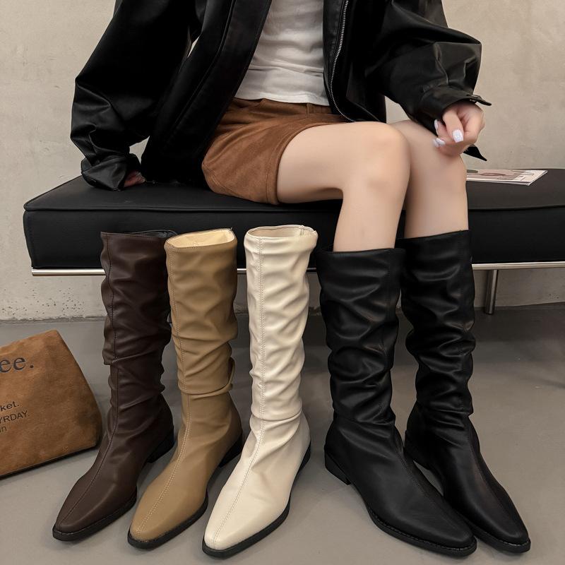 Pile Boots Women's Boots 2025 New Summer and Autumn Retro Boots But Knee High Boots Thin Boots Knight Boots