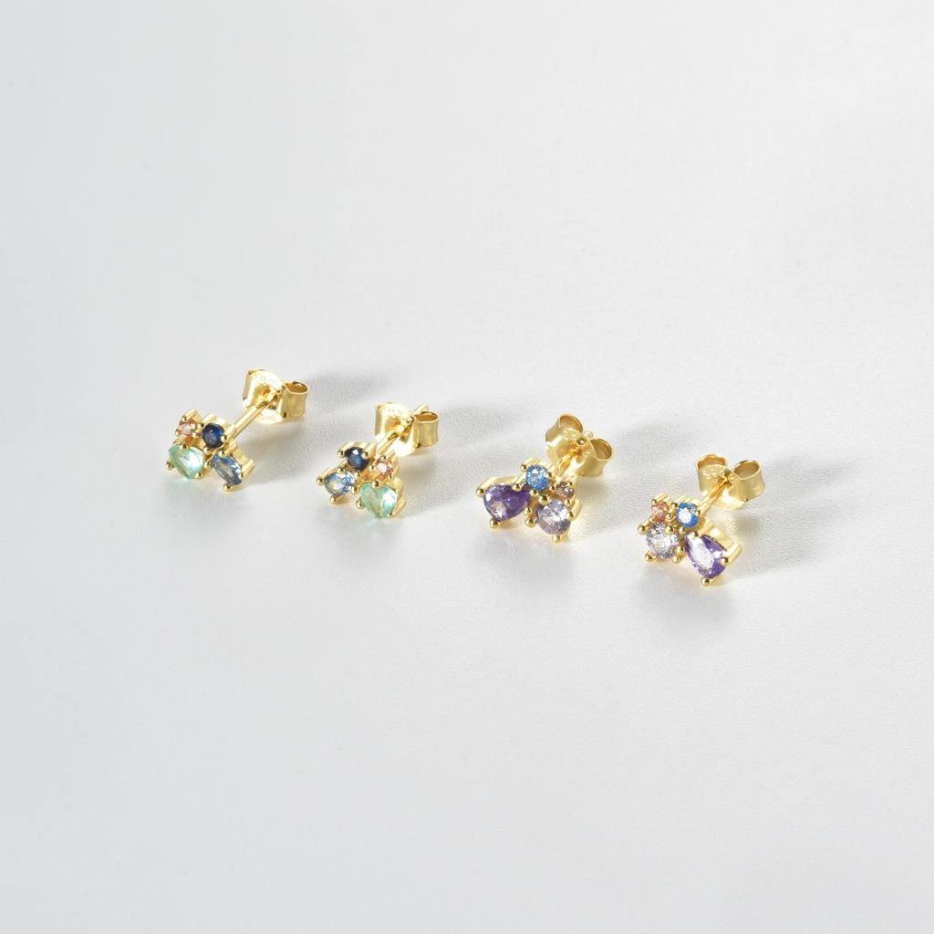ANDYWEN 925 Sterling Silver Gold Colorful Zircon Butterfly Stud Earring Clips Women Fine Jewelry Party Piercing Luxury Jewels