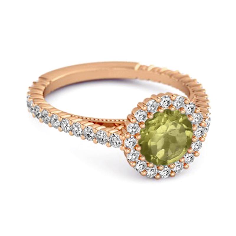 Peridot Halo Pavé Engagement Ring - Sterling Silver Rose Gold Vermeil
