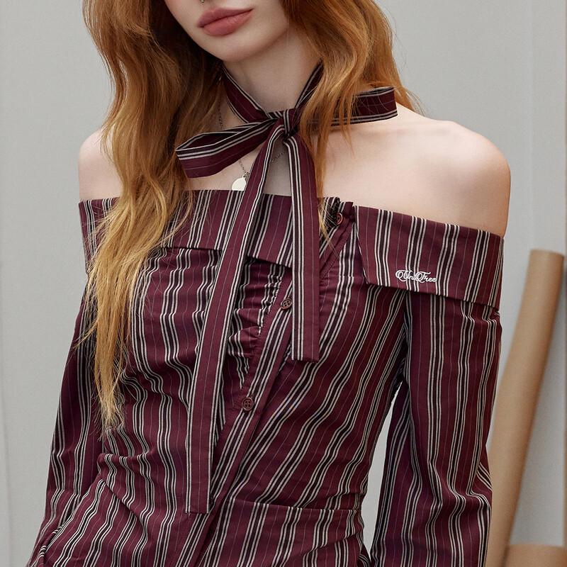 UNIFREE Korean Sweet-Cool Off-Shoulder Slim Fit Shirt with Straps