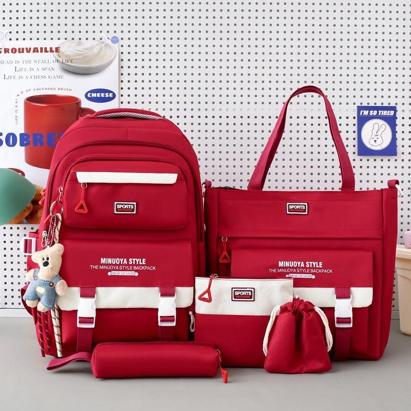 Elementary School School Bags Lightweight Campus Backpack Leisure Travel Backpacks Middle School Students' Large Capacity Handbag Pencil Case 5pcs