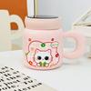 Birthday Gift Cartoon Home Girl Cute High-looking Ceramic Mug with Lid Water Cup Cat Puppy Water Cup