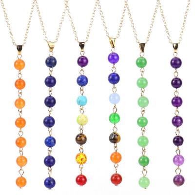 Handmade Multi-Color Agate Stone Pendant with 8mm Yoga Buddhist Beads Necklace N544