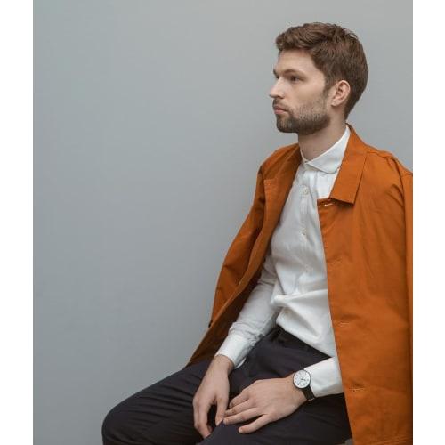 ARNE JACOBSEN STATION 53412-2001B Watch, 40mm, Scandinavian Design, Water Resistant (Quiet Design with No Second Hand), White with Black Leather Strap