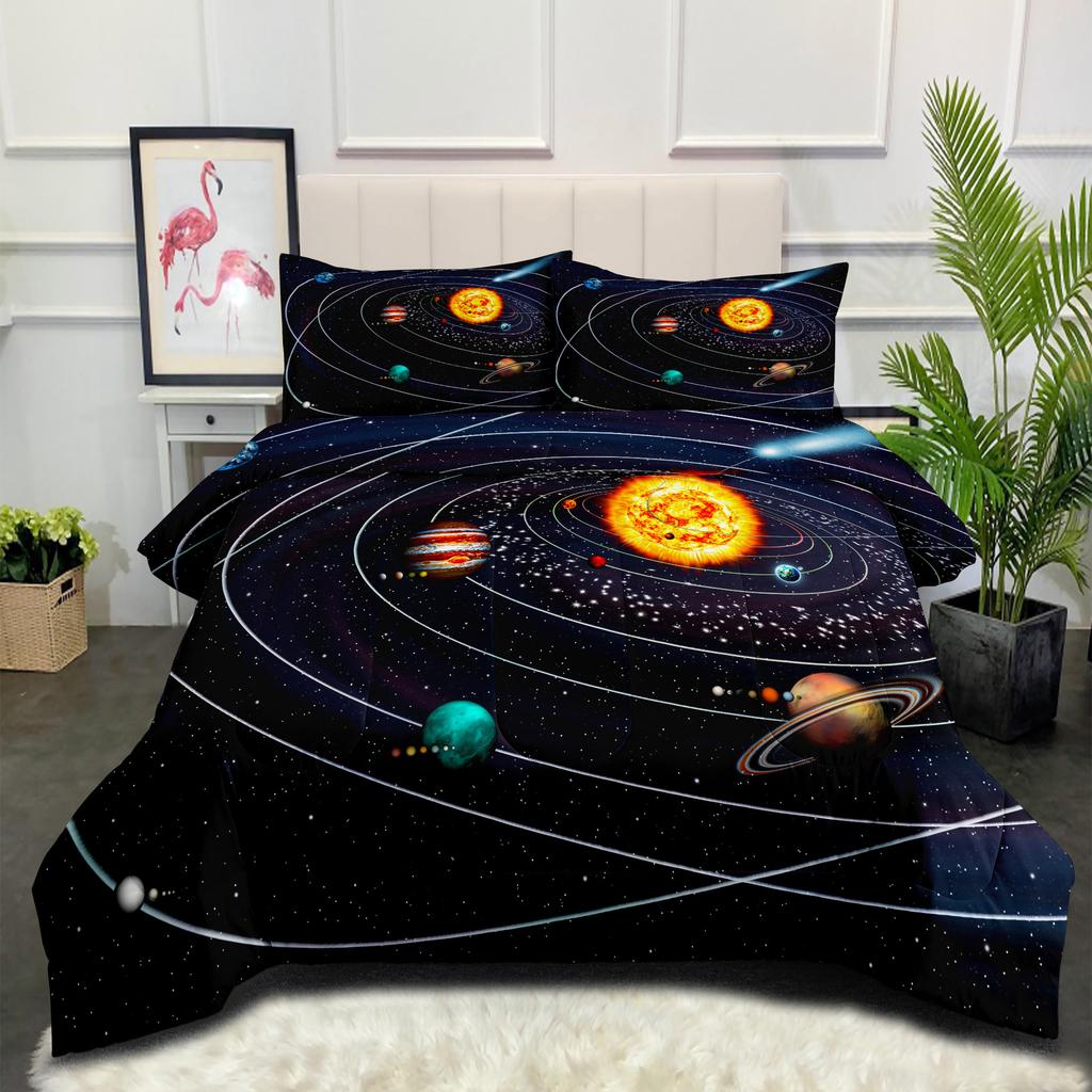 Space Galaxy Astronaut Comfortable Brushed Printing Fat Quilt Feather Silk Cotton Thickened Filled Quilt Cover Three-piece Set