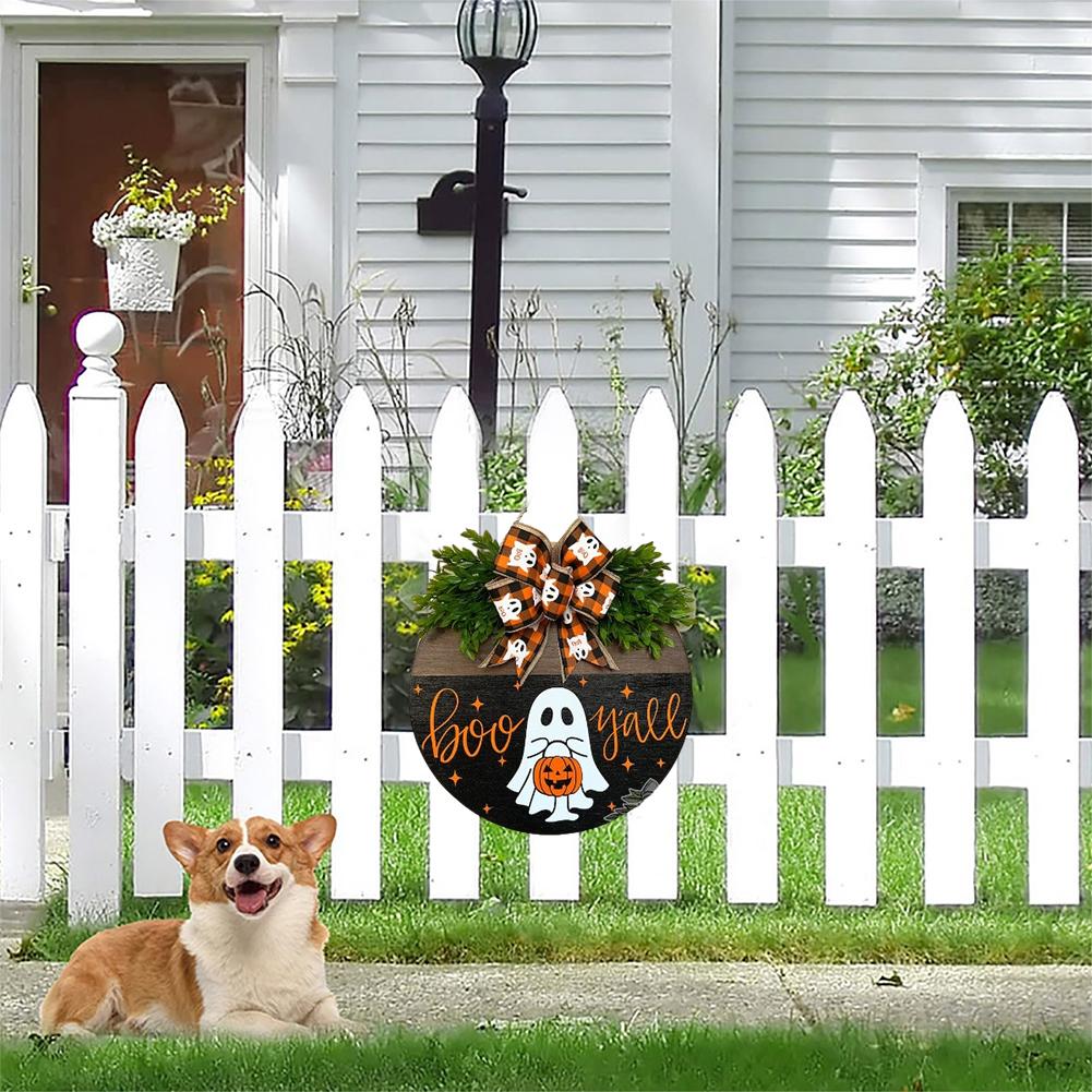 Halloween Backyard Door Hanger Round Door Decor Plaques Wooden Exquisite for Courtyard Fence