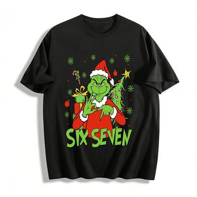 Grinch Six Seven Gesture Print Christmas Themed Adult Top Pure Cotton T-shirt