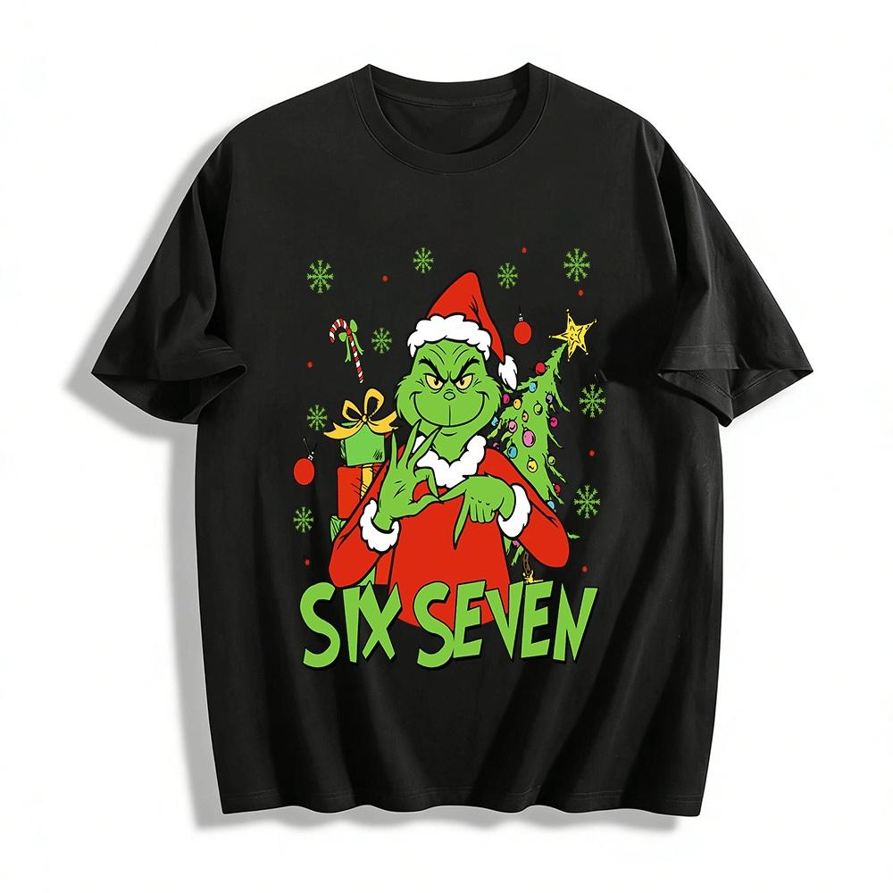 Grinch Six Seven Gesture Print Christmas Themed Adult Top Pure cotton T-shirt XXS
