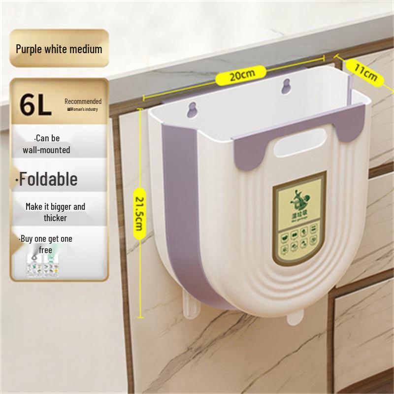 

Hanging Foldable Kitchen Trash Can for Cabinet or Wall Mount - Food Waste Sorting & Bathroom Storage