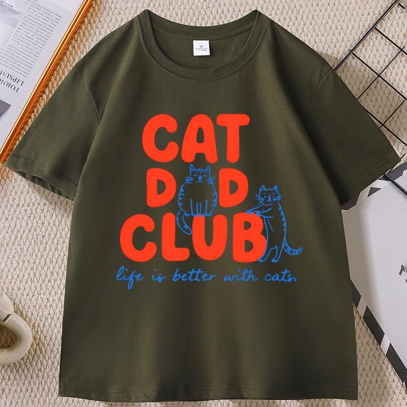 Cat Dad Club Tshirt Funny Pet Lover Crewneck Cotton Short Sleeve Tshirt Y2k Streetwear Male Clothes Graphic Tees Elastic Tops