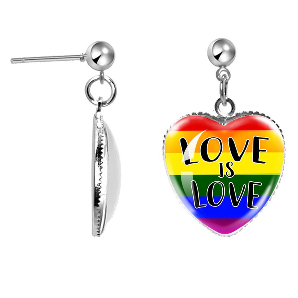 LGBT Kunst Homo Lesbische Trots Regenboog Hartvormige Glazen Cabochon Druppel Oorbellen Bedel Sieraden Voor Homoseksualiteit Meisjes Cadeau