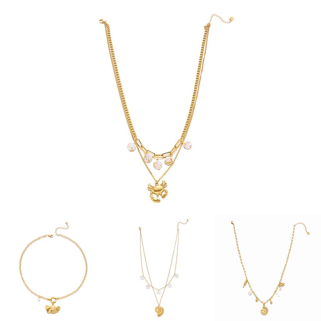 Bohemian Beach Inspired Stainless Steel Pendant Necklace With Shell And Sun Design For Women