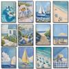 Blue Coastal Beach Seashell Sailboat Posters Prints Canvas Painting Wall Art Pictures Living Room Home Decor Cuadros