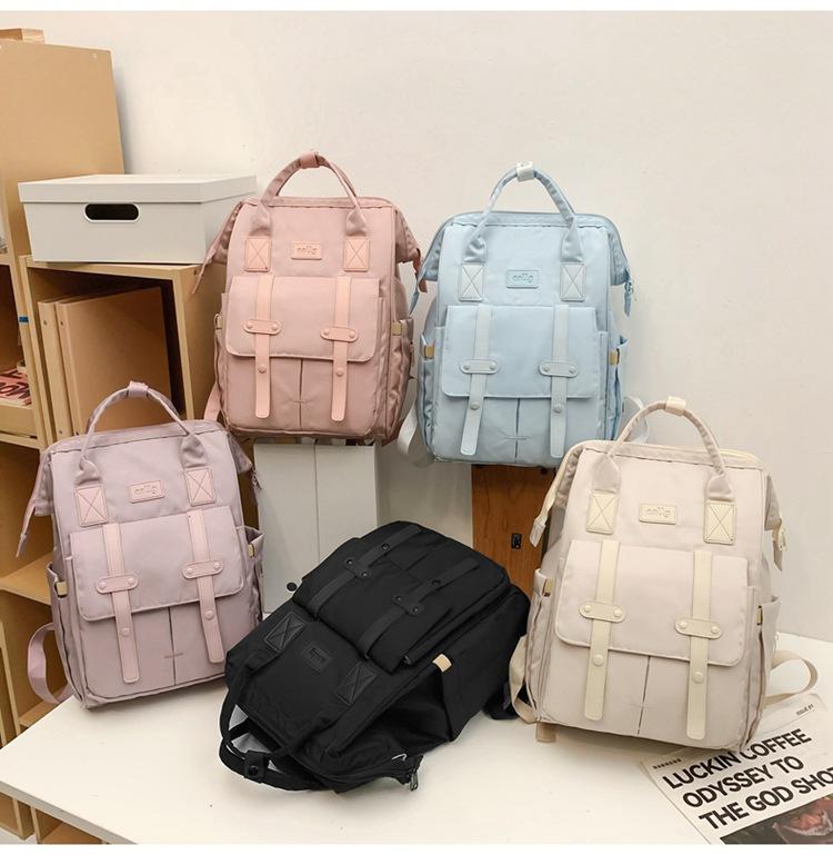 Nylon Middle School Student Schoolbag Waterproof Solid Color Backpack Large Capacity