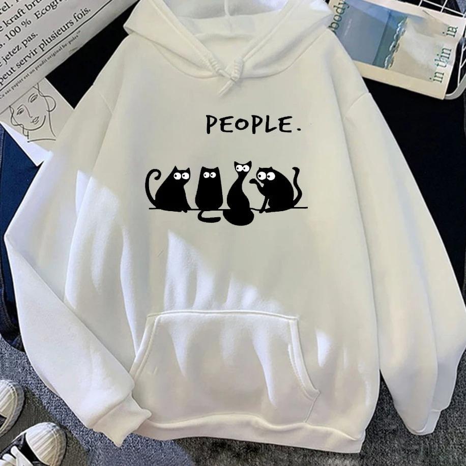 2025 Fall & Winter Womens Hoodie People Alphabet Cat & Dog Fun Print Fall & Winter New Top Harajuku Black Cat Pattern Clothing